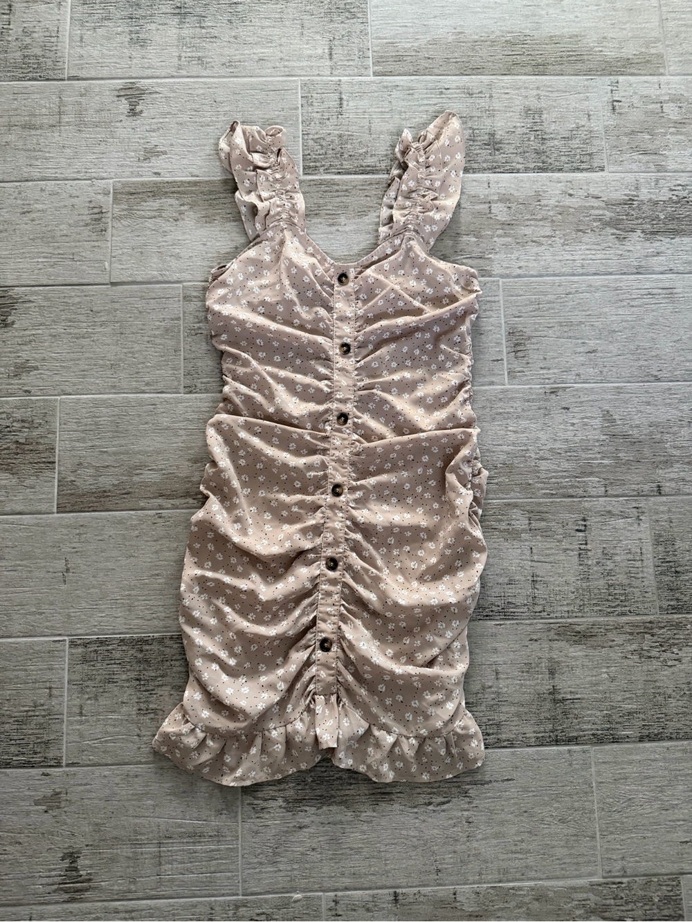 Beige Floral Ruffle Button-Front Sundress - Picture 5 of 8